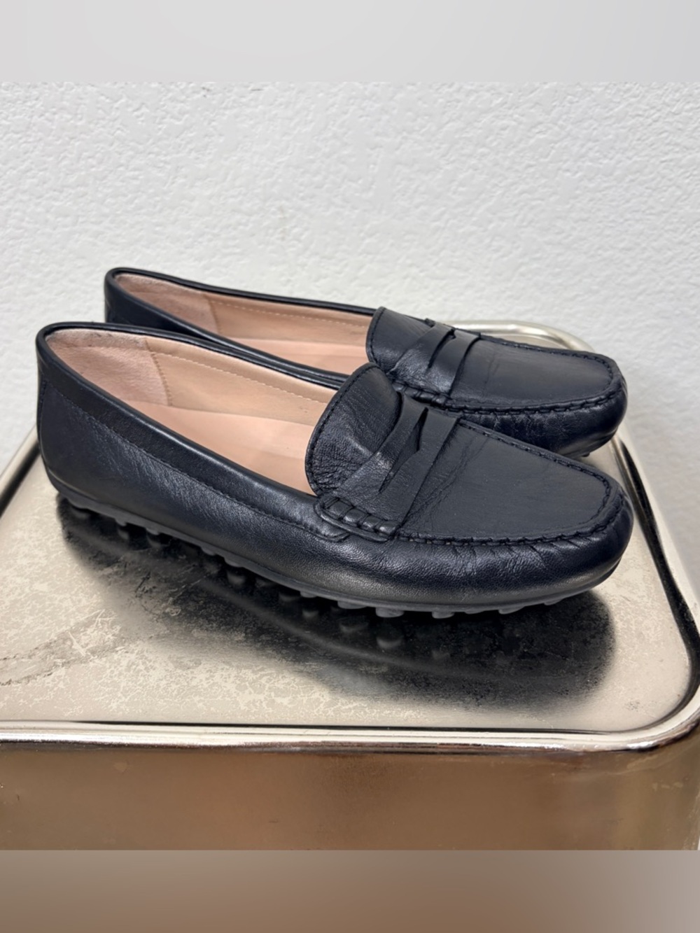 ECCO Classic Driving Shoe Black Leather Penny Loafers - Women 6 NEW W/O TAGS